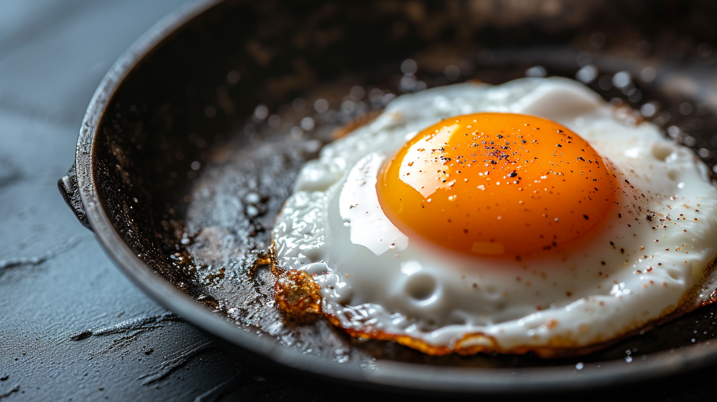 an egg in a frying pan